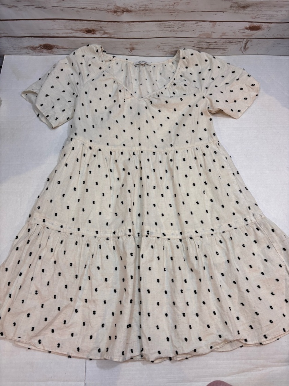 Madewell Lorelei Ivory Dress with Black Clip Dot Pattern